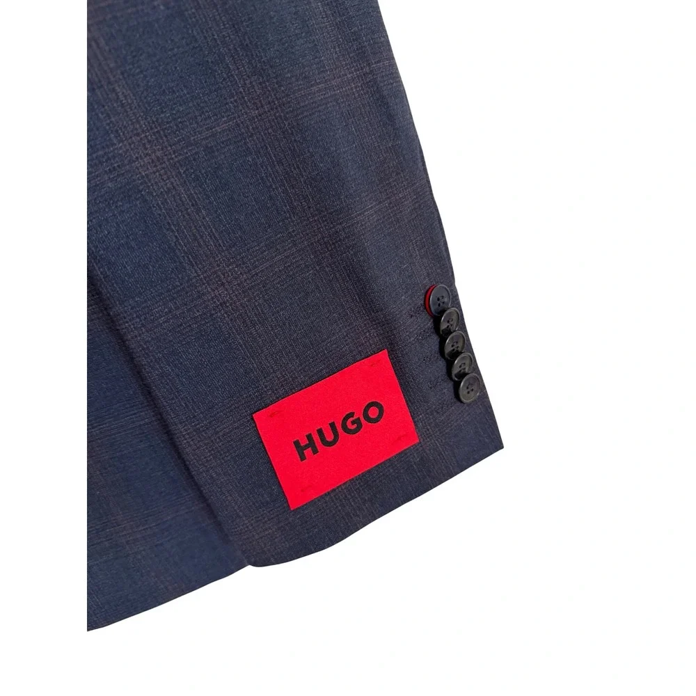 Hugo Boss Mens Kari232X Dark Blue Plaid Modern Fit Suit‎ Jacket Blazer 40R New